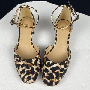 Women's CAbi #6020 Kiki Ankle Strap Leopard Print Block Kitten Heels Tan Brown 6